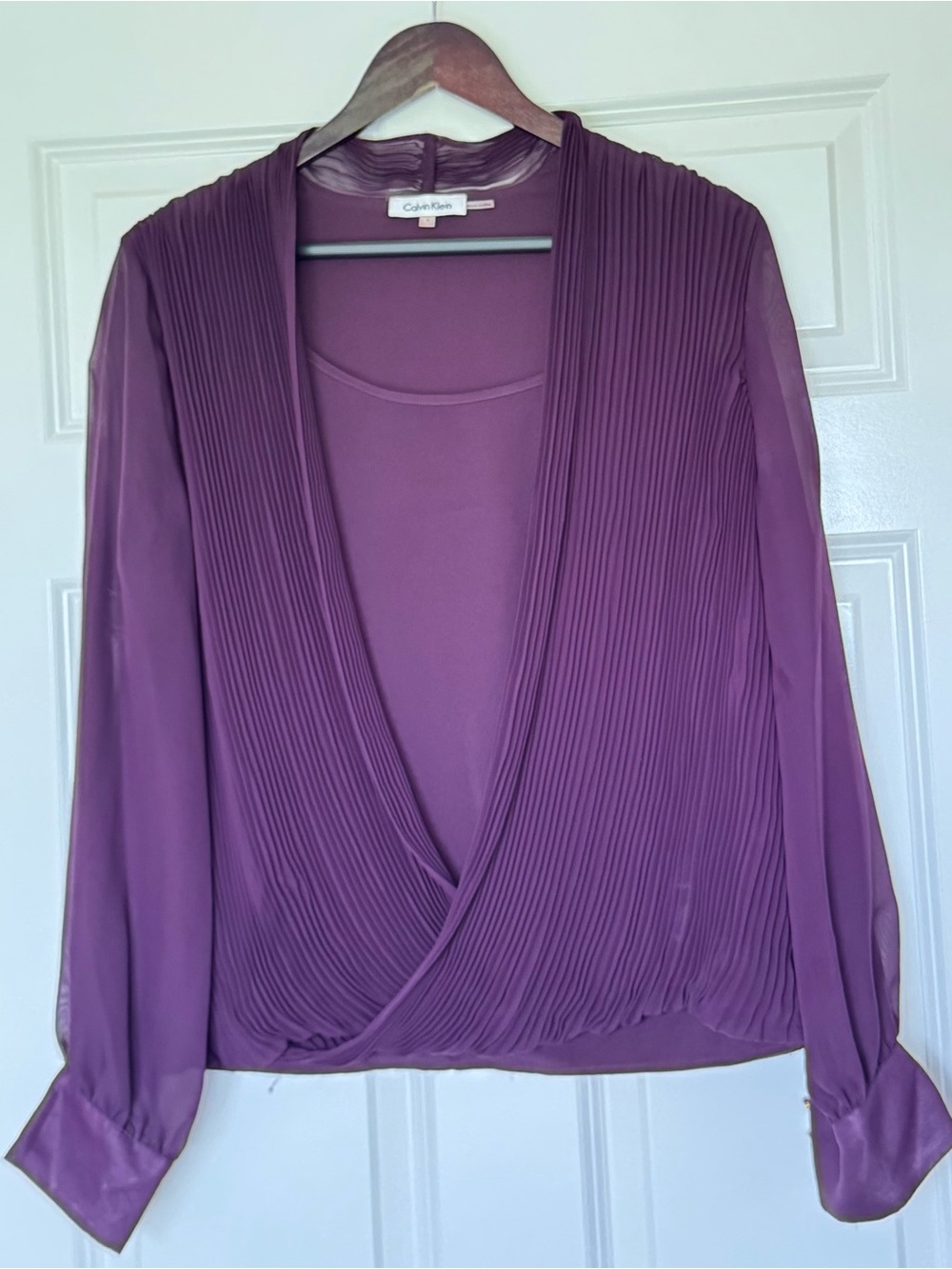 Calvin Klein Purple Pleated Surplice Blouse